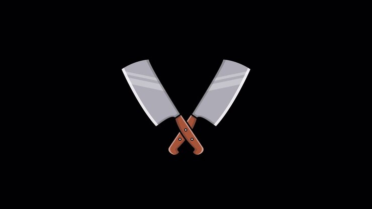 Cartoon Animation of Two Crossed Butcher Cleavers