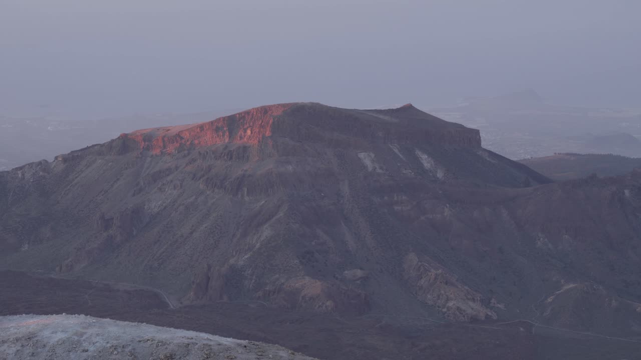 Close view of mountains and volcanic landscape during a sunrise in Teide National Park, Tenerife, Canary Islands, Spain.