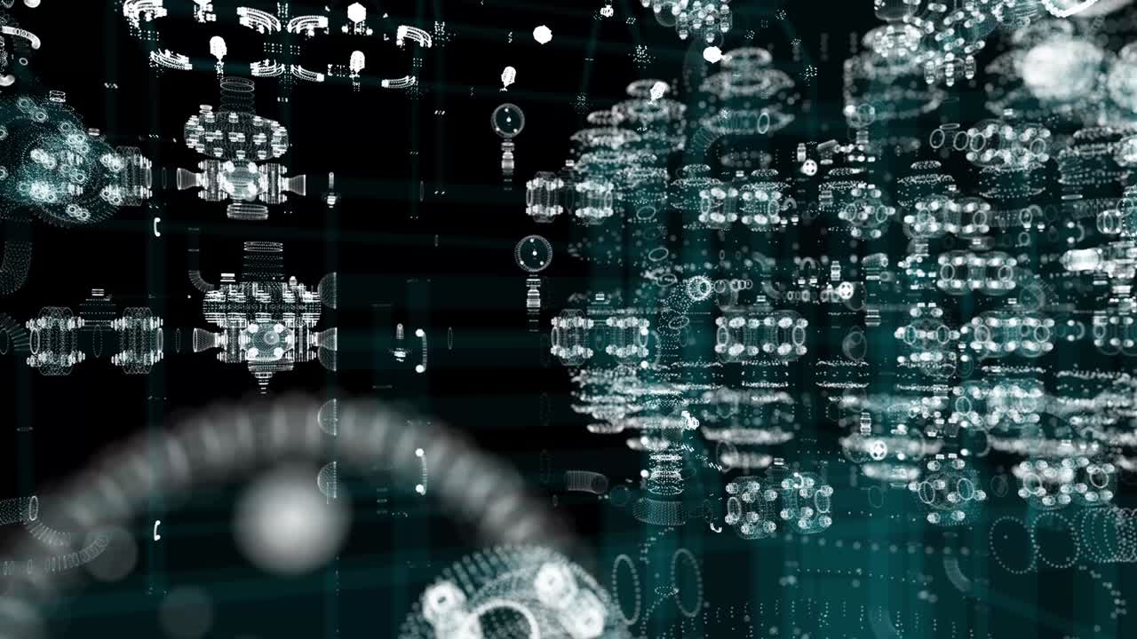 Industrial Technology Concept. Particle hologram industrial equipment, valves, pipes and sensors