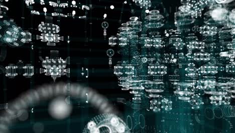 industrial technology concept. particle hologram industrial equipment, valves, pipes and sensors