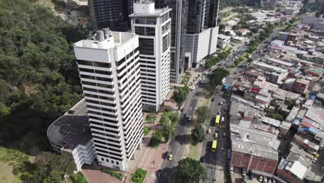 drone shot buildings and street around the city of bogota, colombia