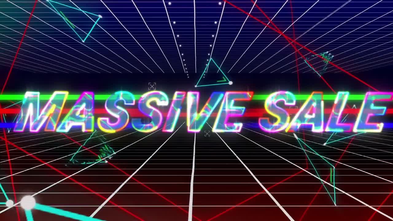 디지털 공간에서 삼각형에 대한 대량 판매의 애니메이션.