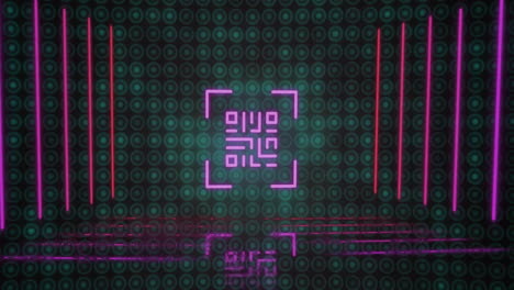 designing glowing qr code with neon accents over digital pattern in animation