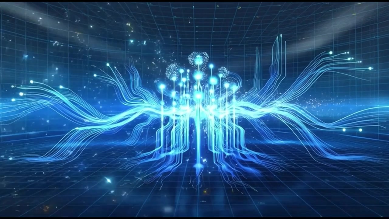 带有发光数据流的抽象数字网络连接