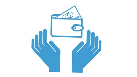 Animation-of-hands-with-wallet-icons-over-white-background