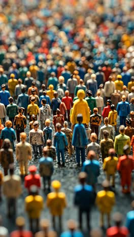 colorful crowd of miniature figures gathering in a detailed scene