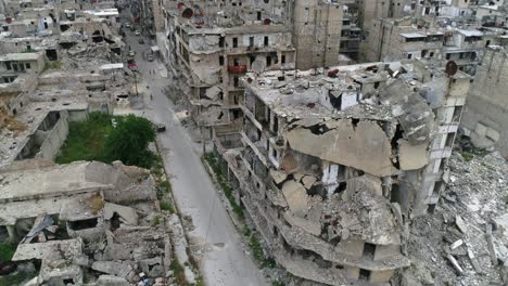 buildings of aleppo under the sunlight. we can see the ruins of the syrian city all over the horizon - aerial view with a drone 4k