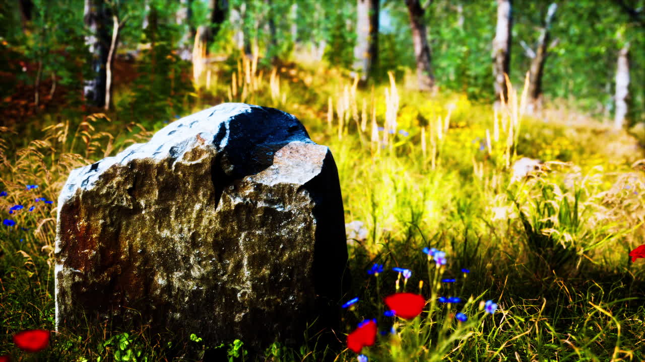 травяные поля и лесные деревья