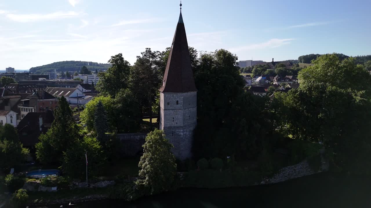 Solothurn historical landmark Crooked medieval defence tower Switzerland
