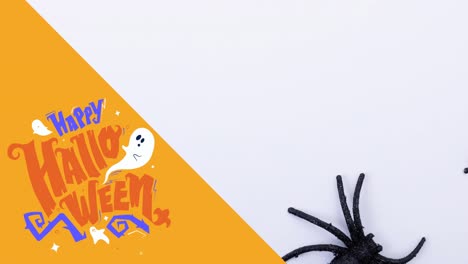 animación de feliz texto de halloween sobre la araña
