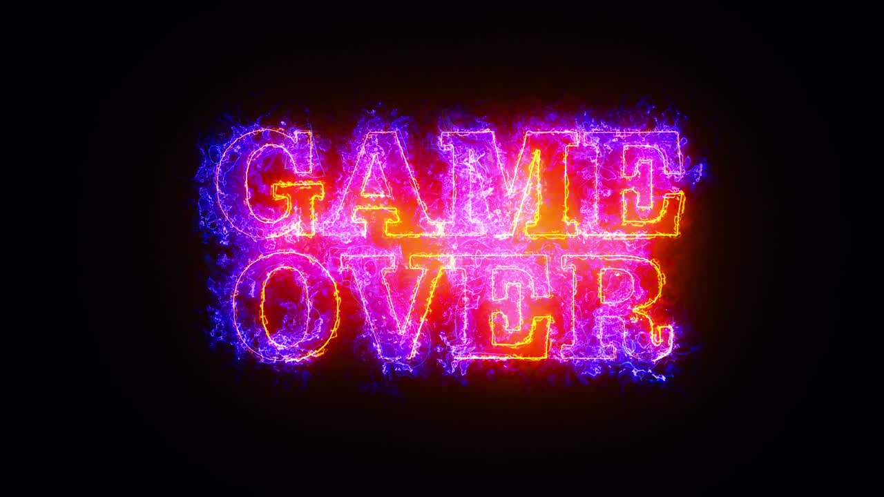 game over text fire line text loop animation