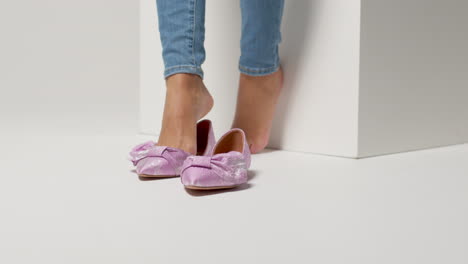 Close-Up-Of-Female-Social-Media-Influencer-Producing-User-Generated-Content-Putting-On-Beautiful-Pair-Of-Pink-Shoes-5