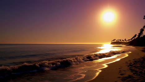 golden sunset over a tropical beach with palm trees
