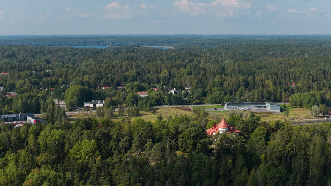Aerial view around the Majvik Villa and the ring route 3, in Espoo, Finland
