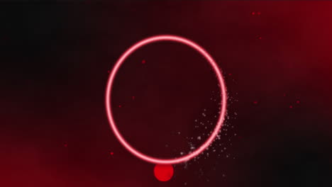 animation of neon circle over red and black digital space with dots