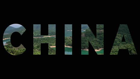 Time Lapse Shot Of Mountains And Coastline In China With Graphic Spelling Out China