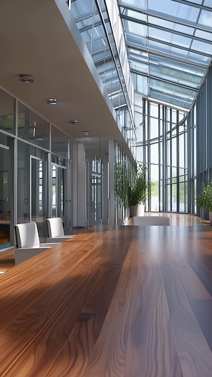 Moderna sala de conferencias con grandes ventanales que muestran luz natural y elementos de diseño contemporáneo para reuniones y colaboraciones productivas