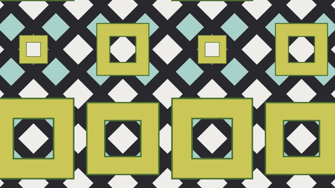 fondo abstracto con azulejos animados y elementos geométricos. fondo gráfico en movimiento en un diseño plano. formas multicolores abstractas en mosaico dinámico mínimo