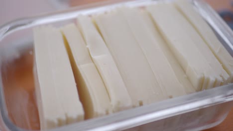 close-up of sliced cheese