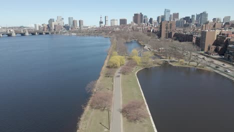 fly over charles river esplanade against cityscape