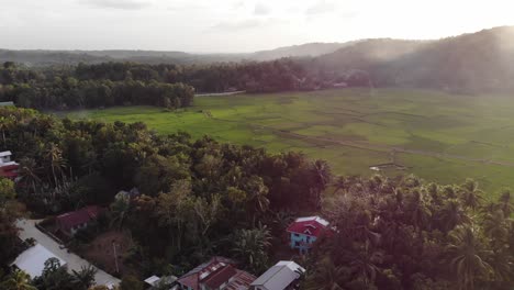 village with rivers and agricultural plantations on highland