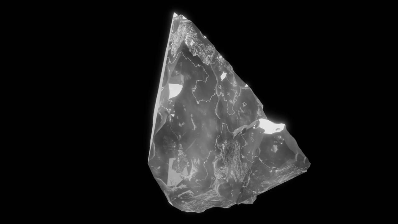 Abstract Luminous Crystal Rock Formation on Black Background