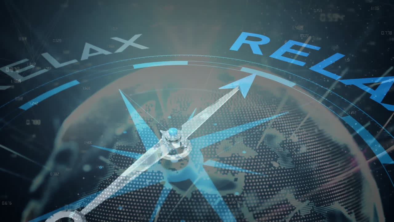 la brújula apunta a relajarse sobre la animación del mapa del mundo