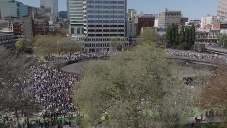 drone shot of portland, oregon sign.