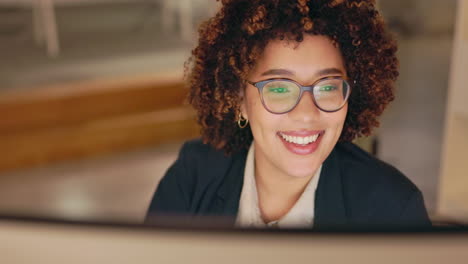 Face,-office-or-woman-typing-on-computer-working