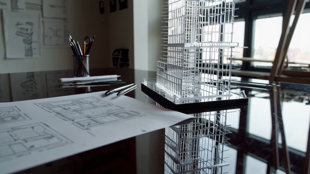 Architectural Model on a Desk in a Design Studio