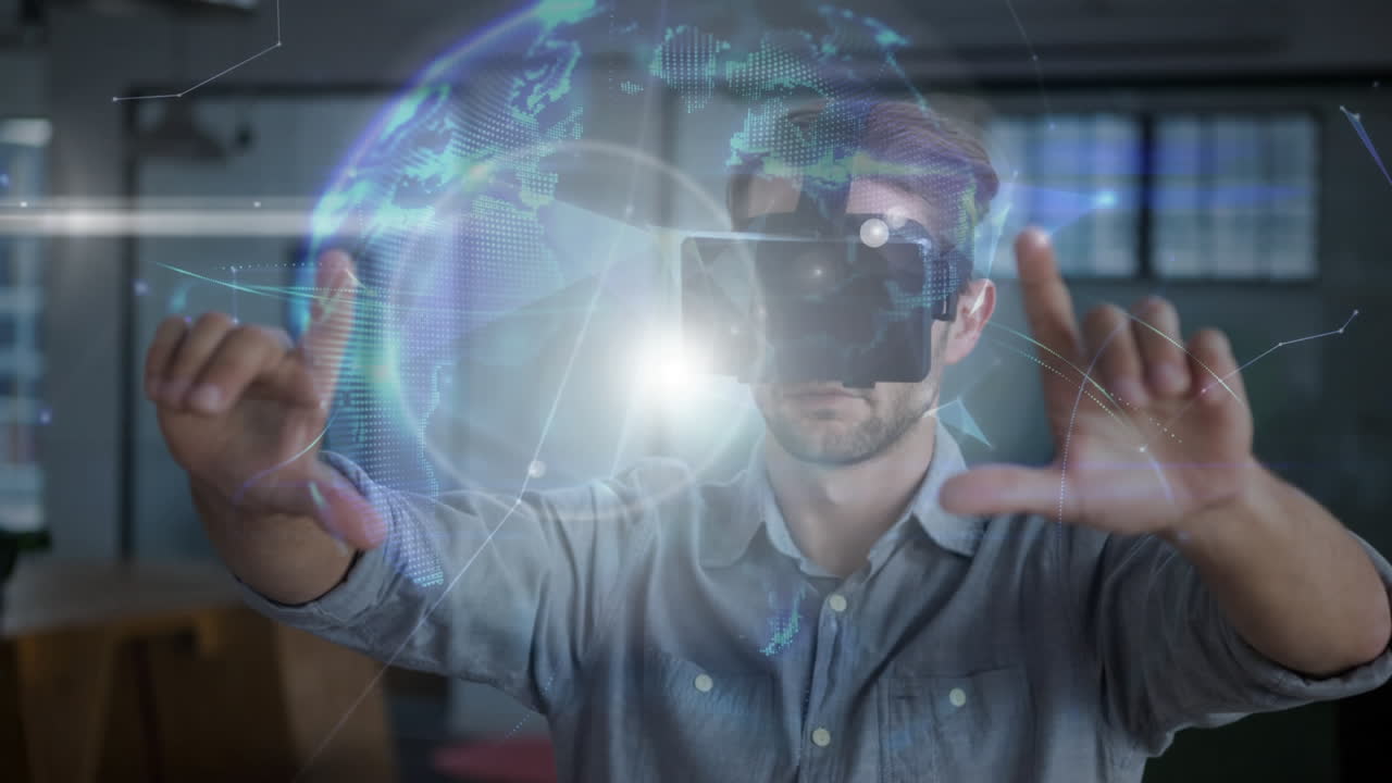 video generado digitalmente del ejecutivo usando auriculares de realidad virtual 4k
