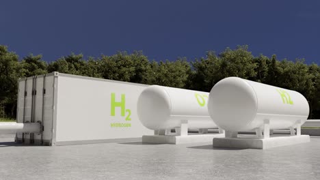white tanks with liquid hydrogen and oxygen in factory yard. 3d animation