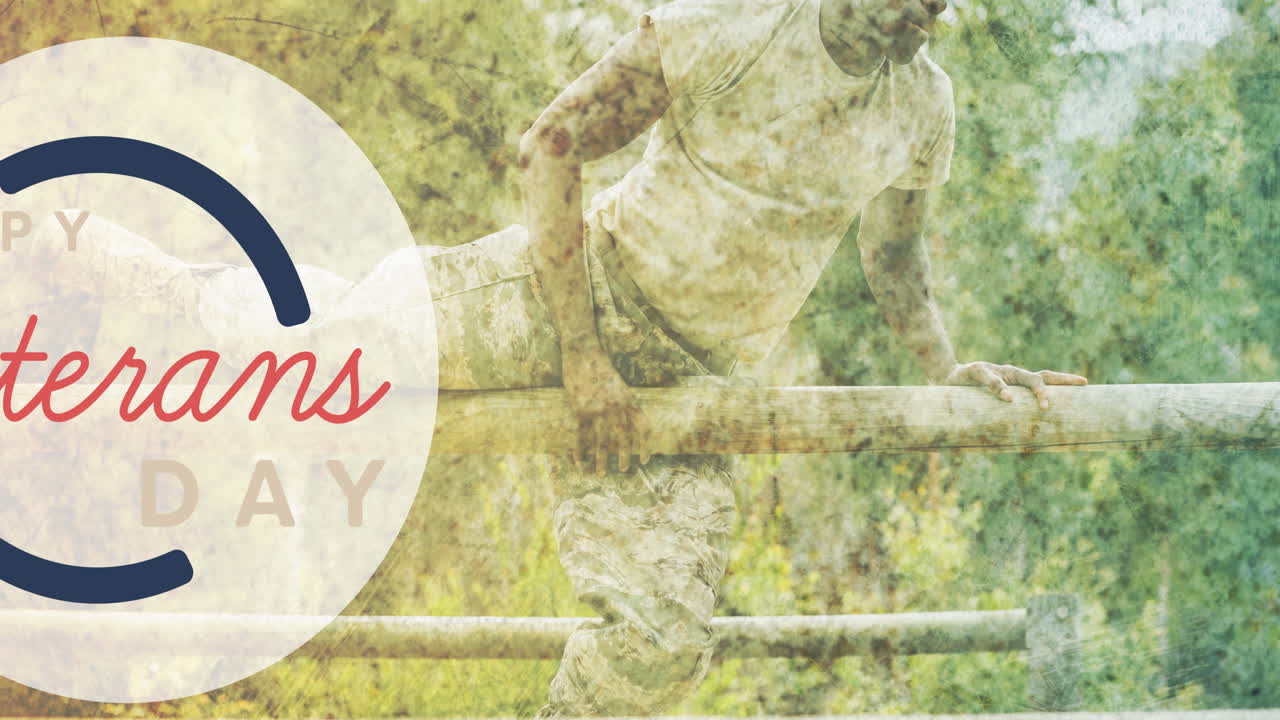 анимация текста дня ветеранов над американским солдатом