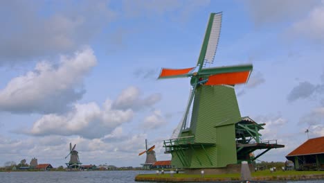 vintage wooden dutch windmills in amsterdam, netherlands