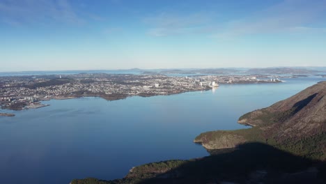 aerial from dalsnuten in rogaland norway towards gandsfjorden and the city of sandnes