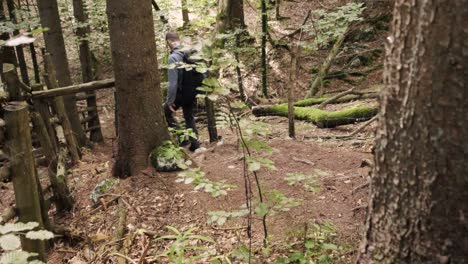 Man-walking-through-Pokljuka-Gorge-in-Slovenia-during-spring-in-the-Triglav-National-Park