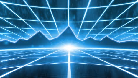 Retro-80s-VHS-tape-video-game-intro-landscape-vector-arcade-wireframe-mountains