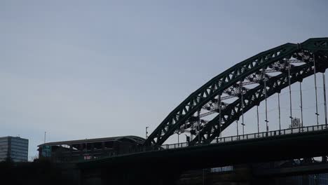 Monkwearmouth-Bridge-in-Sunderland,-England-on-a-winters-day-with-blue-skies