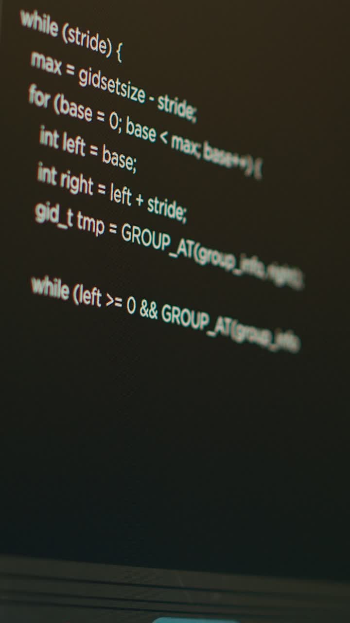 Vertical video: Database cloud computing with programming code on computer