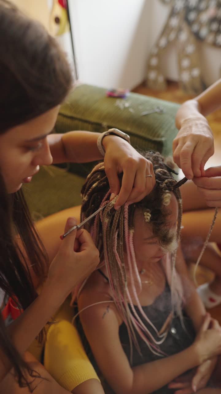 Braiding hair with friends