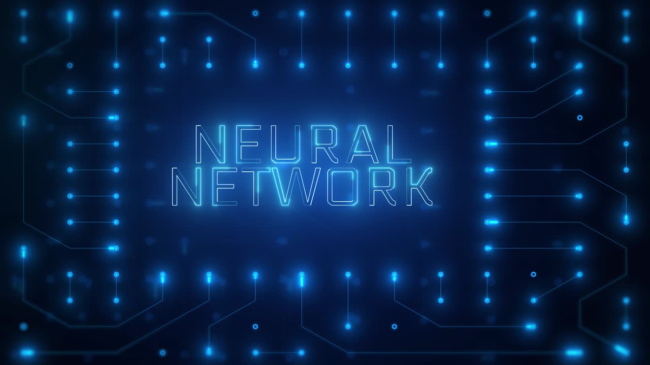 Digital Neural Network Text on Circuit Board Background