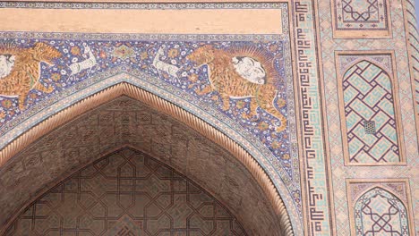 beautiful detailed tiling on mosque madrassa in samarkand, uzbekistan along the historic silk road