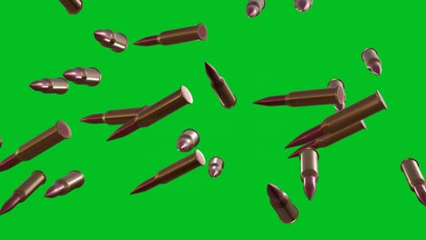 many bullets falling down on chromakey background.