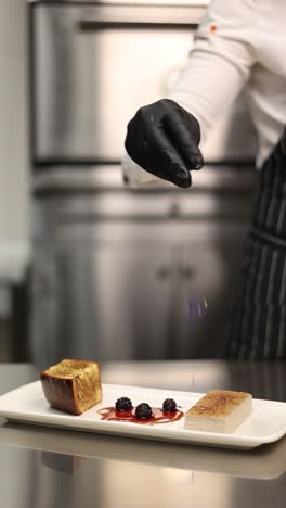 chef preparing a dessert plate