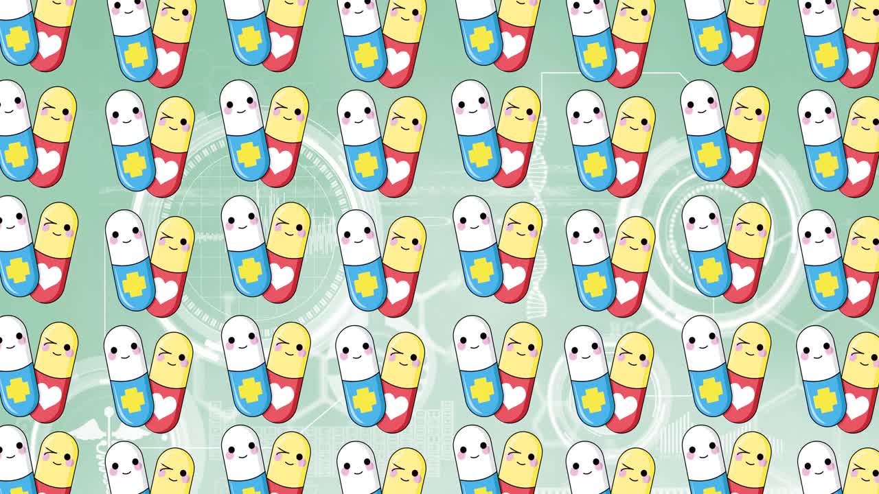 animación de los iconos de las píldoras sobre los iconos médicos