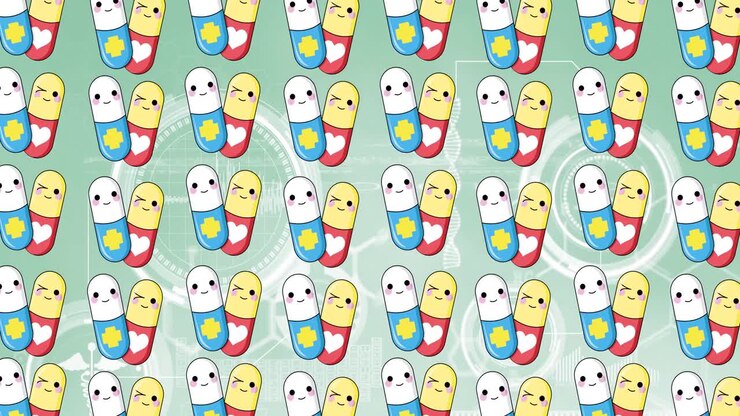Animation of pill icons over medical icons