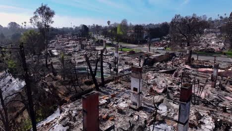 aftermath of a devastating wildfire in a residential area