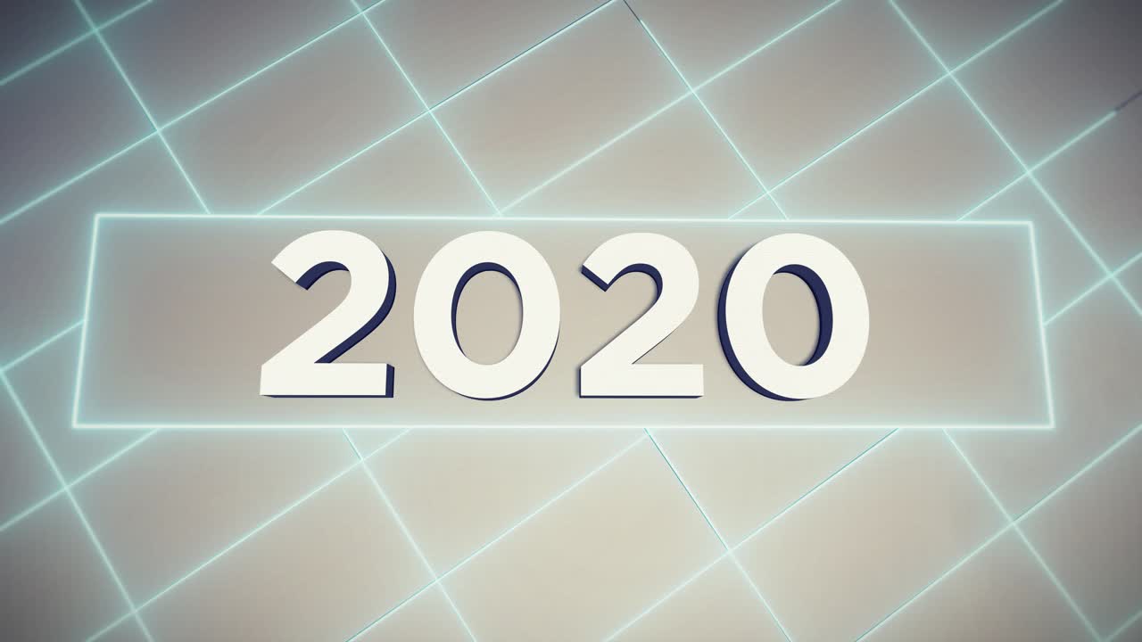 "2020" - Framed Text - White - Futuristic Background