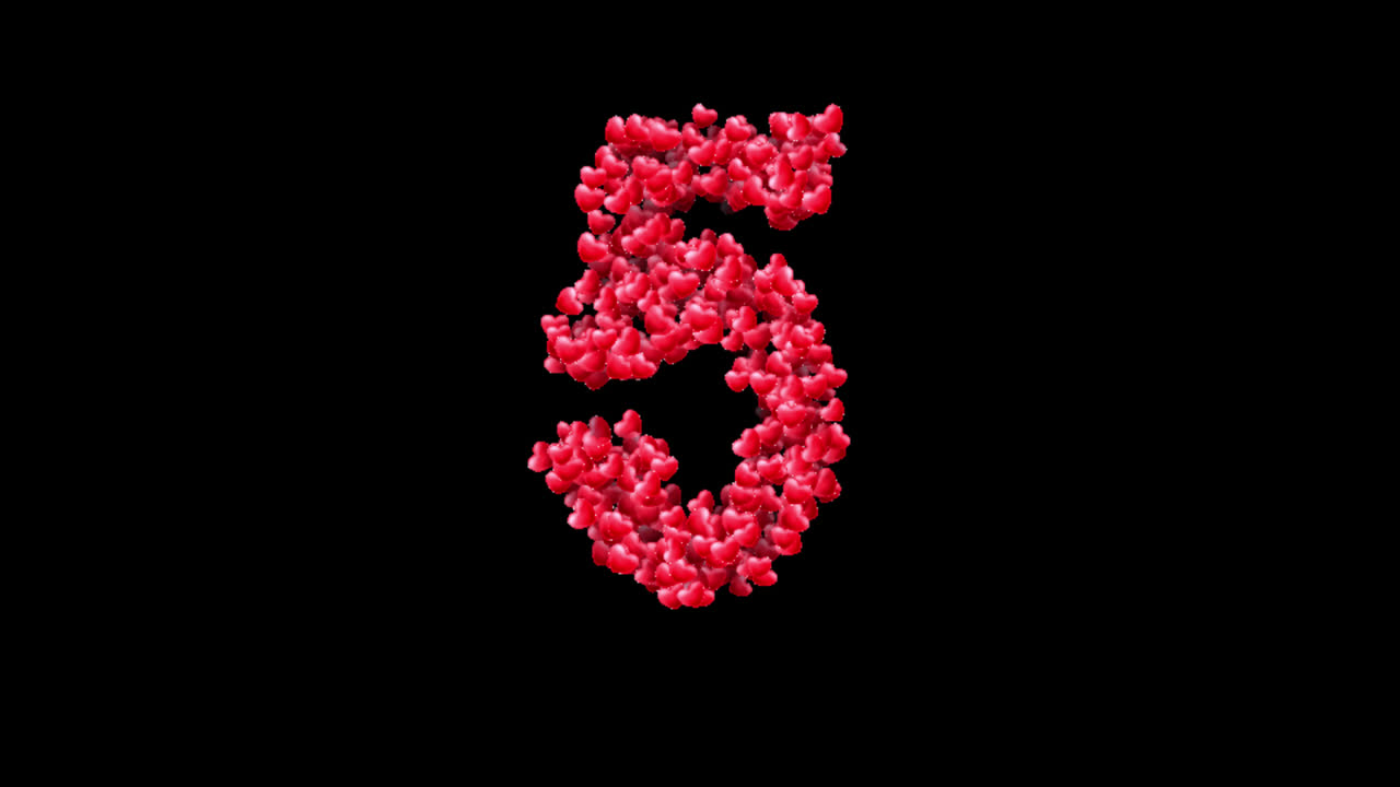 Heart particles number five animation on transparent background