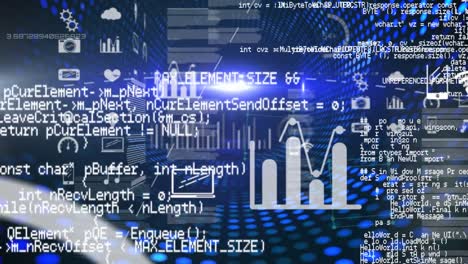Animation of data processing and media icons over digital tunnel
